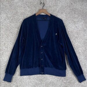 Vintage Blue Bronzini velour Cardigan Sweater - Large